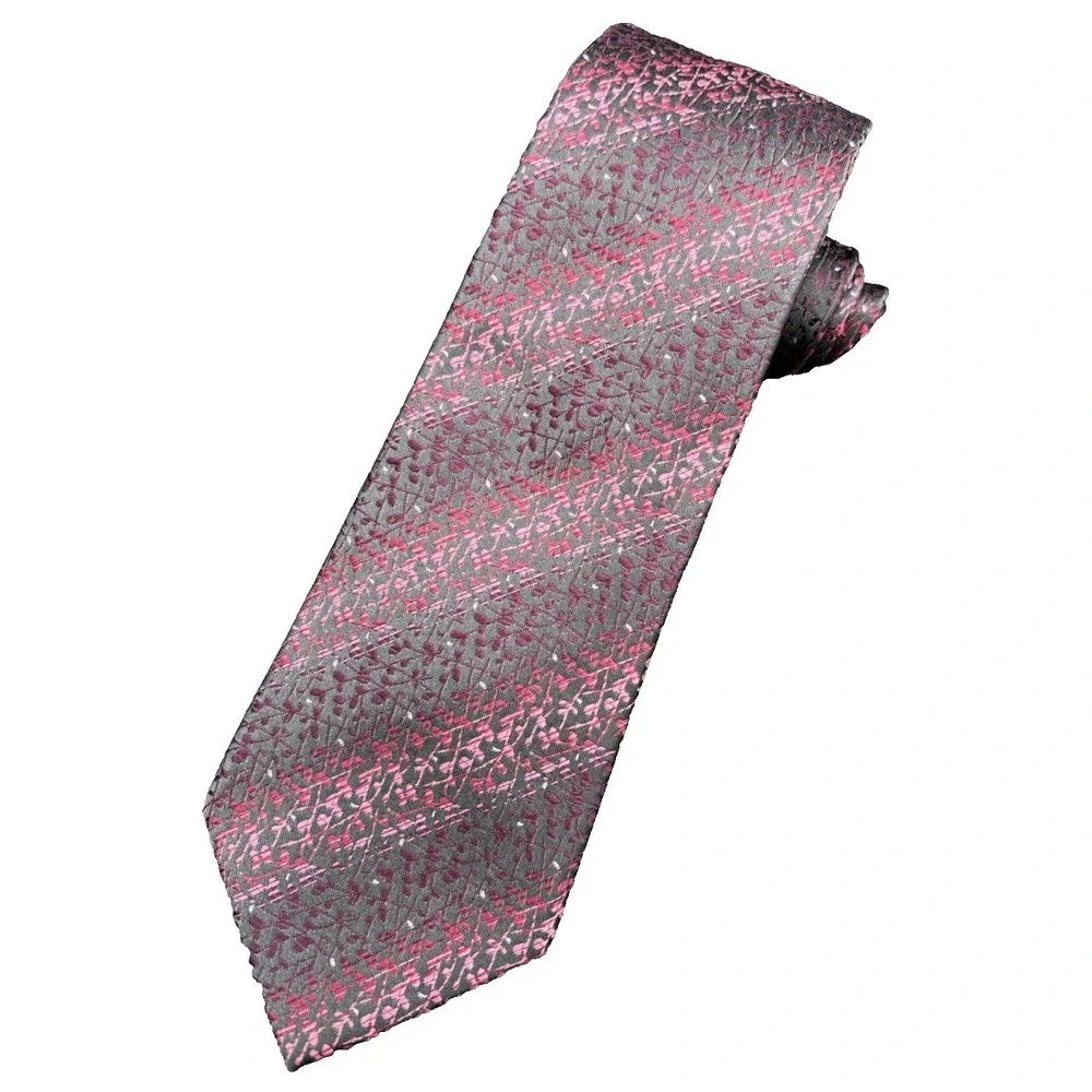 Alfani Mens Tie 100% Silk Pink Black Geometric Designer Hand Made 61